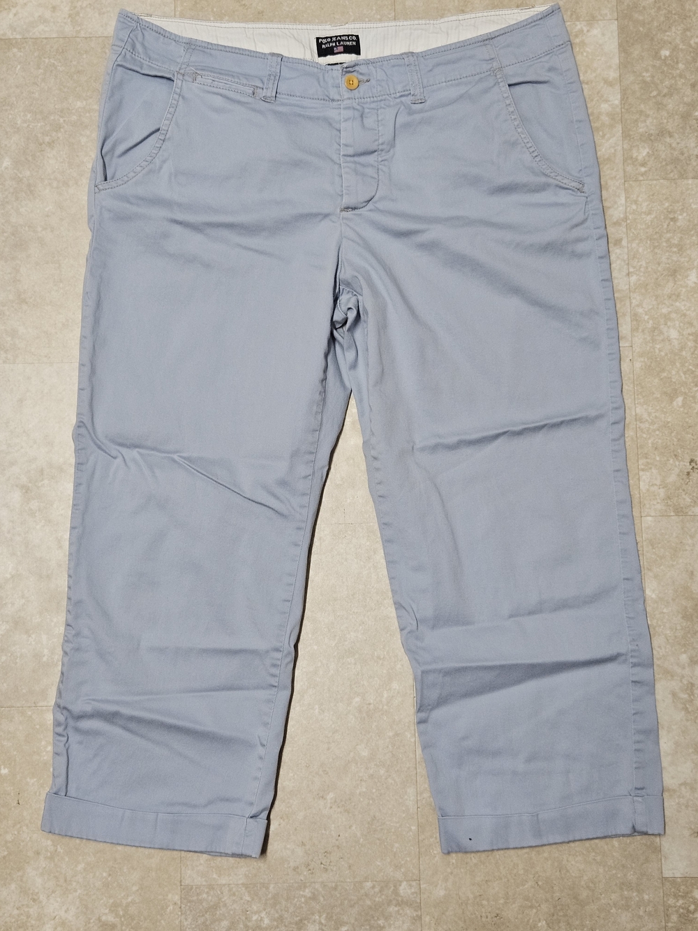 Ralph Lauren Polo Jeans Co. Crop Capri Cuffed Pants Womens Size 14 Blue Stretch